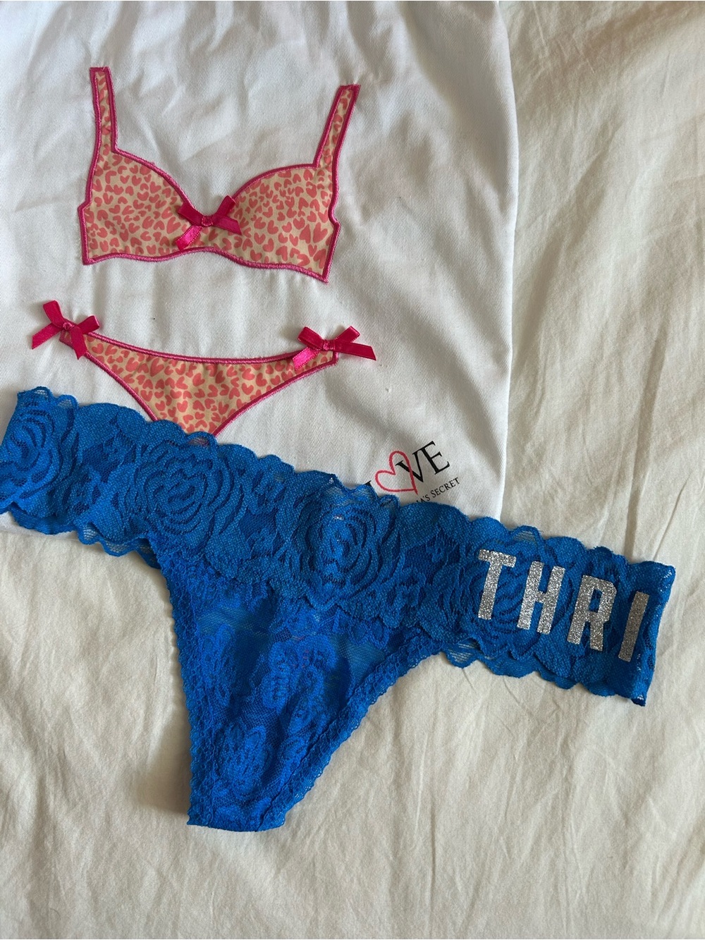 Victoria's Secret Royal Blue Lace Thong with Silver Sparkle
